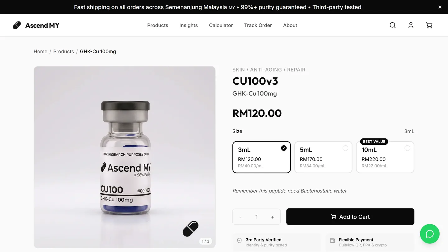 A product page: specification first