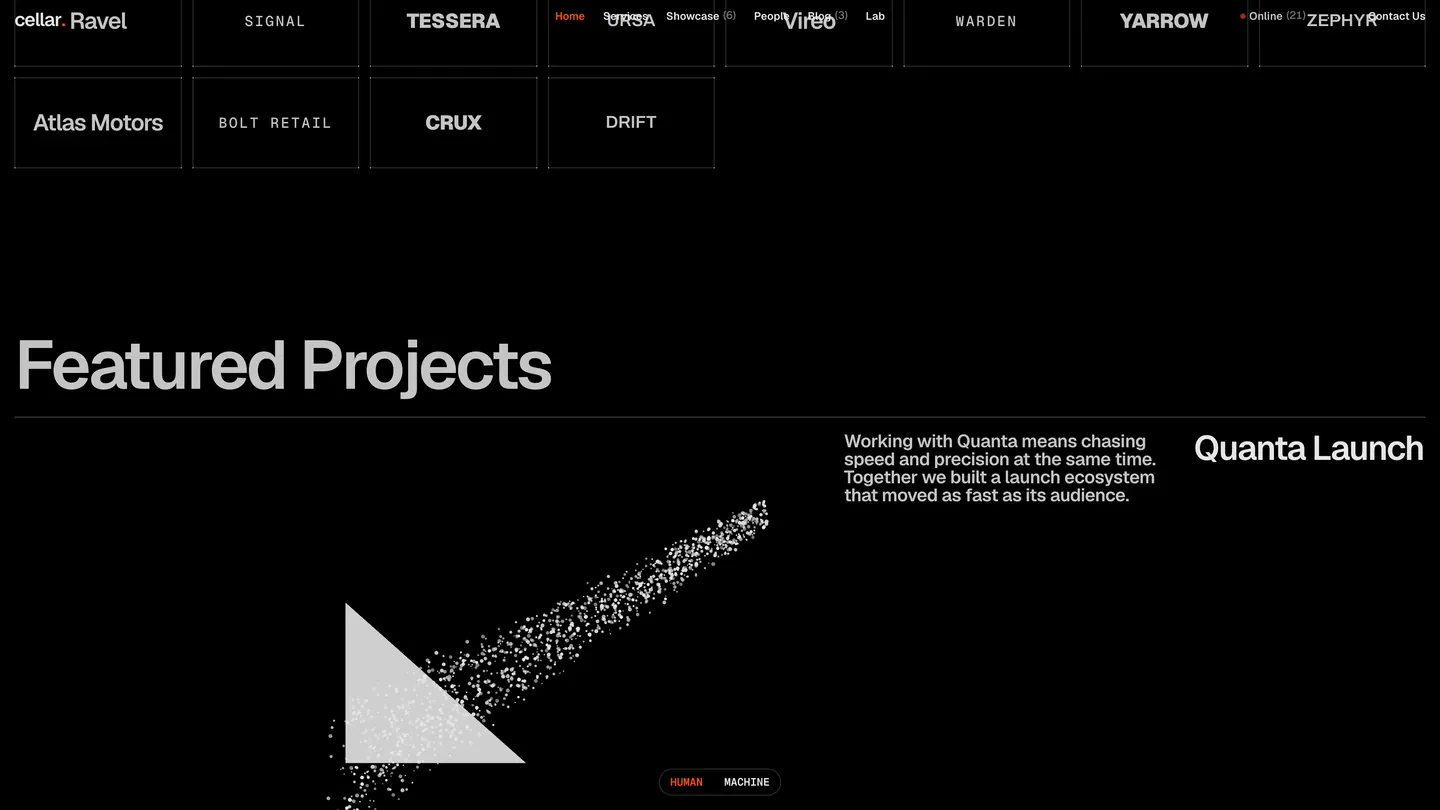 Featured projects, a particle stream under the first