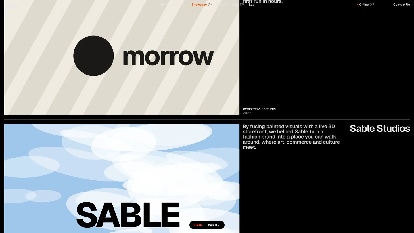 Showcase: project cards for Morrow, Sable Studios and Shop Bolt