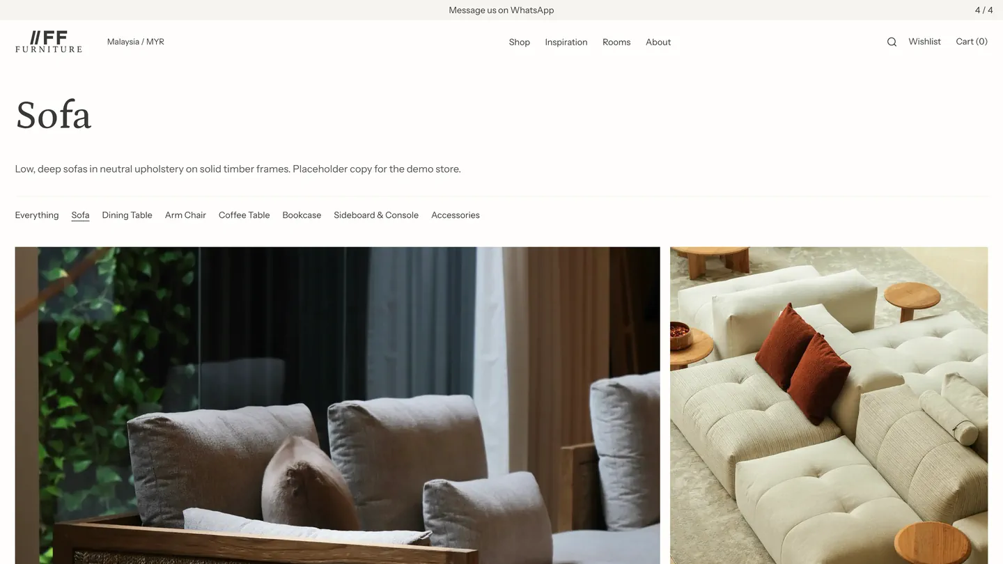 A collection page: sofas