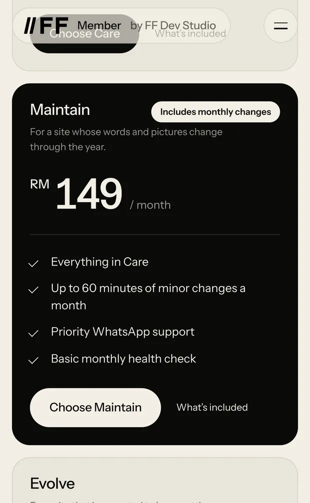 Phone: the Maintain plan