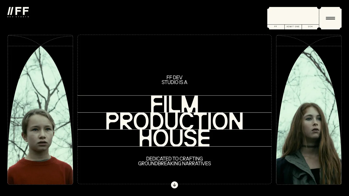 About: film production house, between two arched portraits