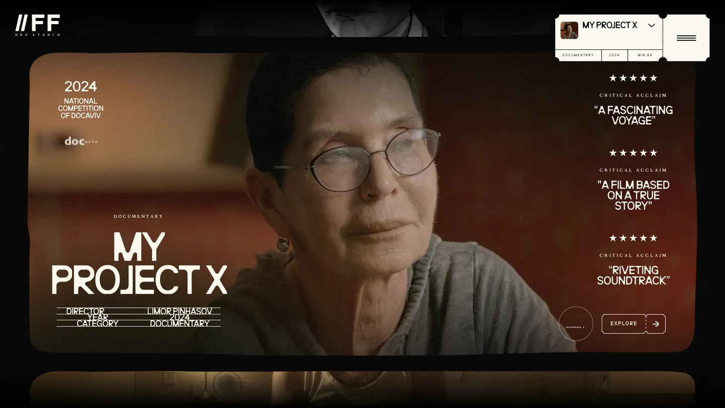 The film roll settled on My Project X, its reviews and stills around the frame