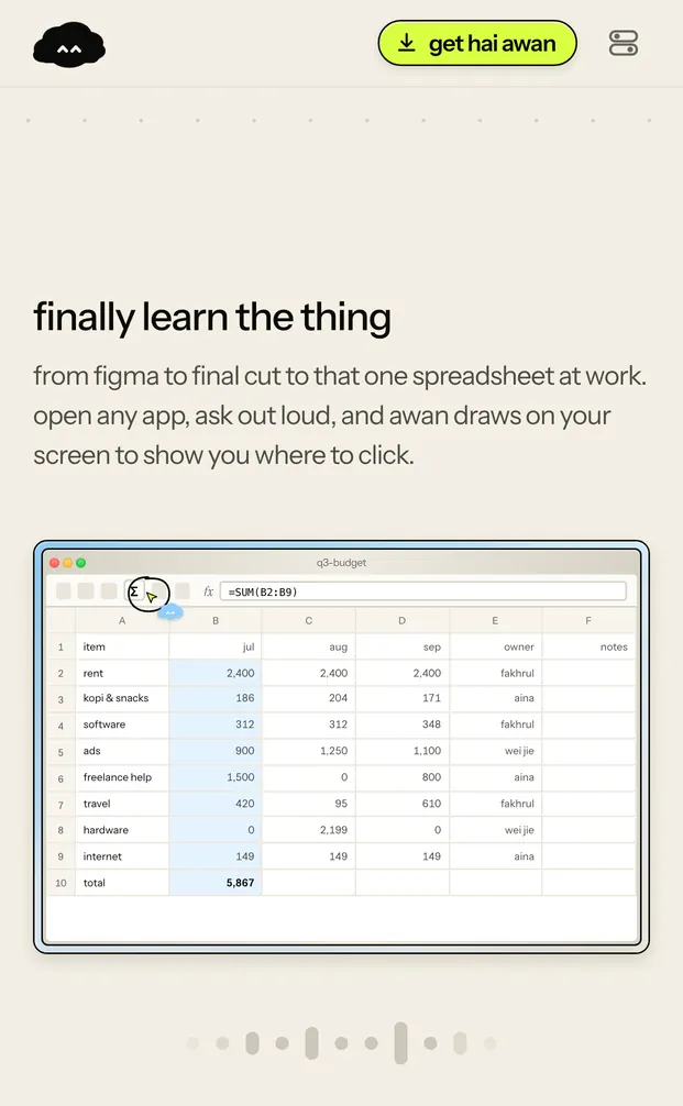 Phone: Awan pointing at a spreadsheet
