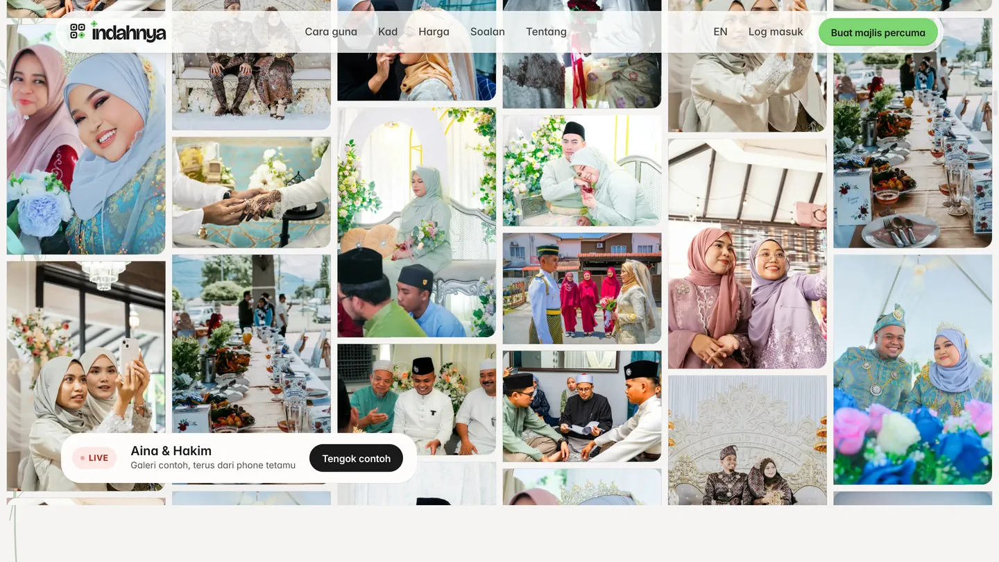 The real gallery resolves: the majlis photos, with Aina & Hakim’s gallery bar