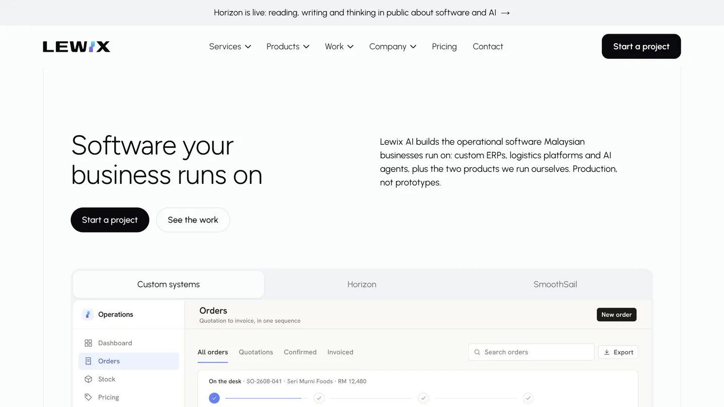 Software your business runs on — the hero over a live dashboard