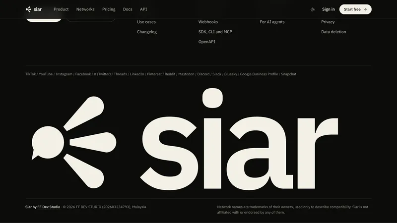 The footer: the siar wordmark across the ink