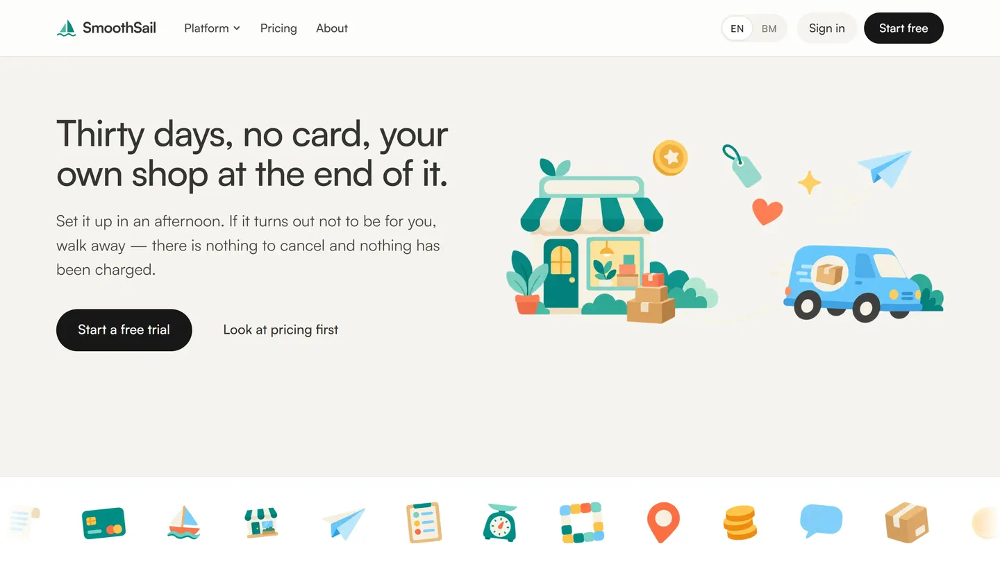 Thirty days, no card, your own shop at the end of it