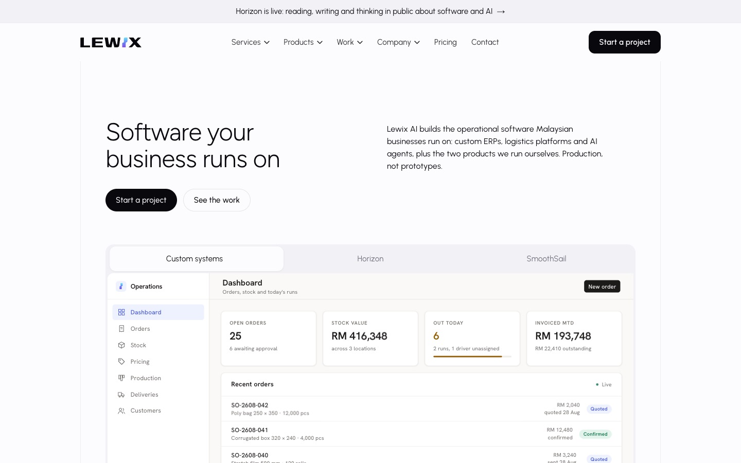 The Lewix company website homepage.